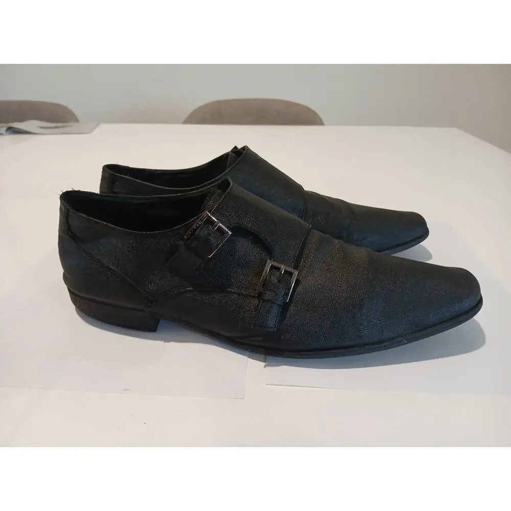 Calvin Klein Mens Butler Black Leather Monk Strap Dress Shoes Size 13